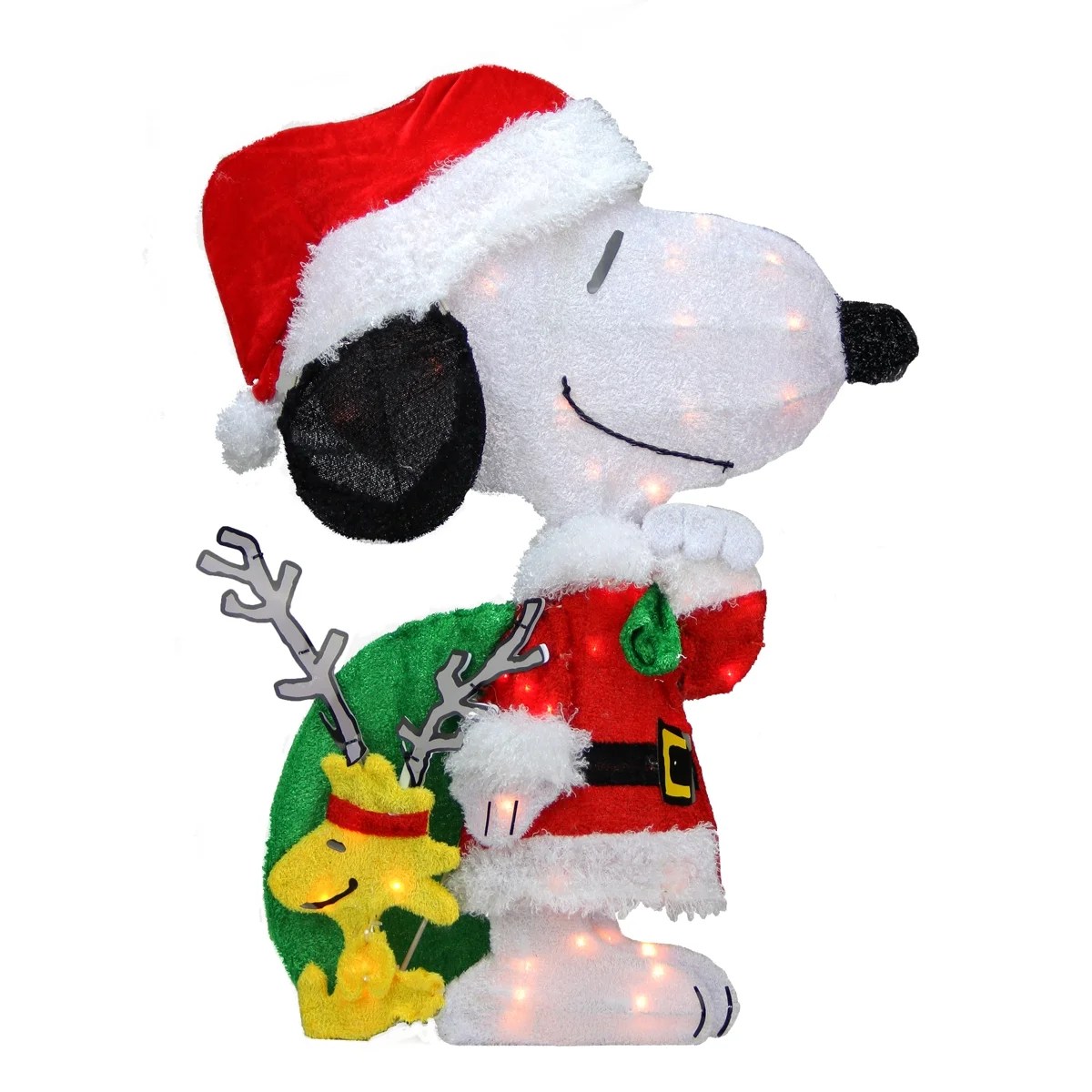 snoopy christmas yard decor Peanuts Christmas 28" Prelit 2D Snoopy with Santa's Toy Bag Outdoor Decoration Clear Lights