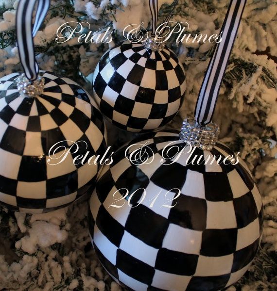 black and white checkered christmas decor Black & White Check Christmas Ornament by Petals & Plumes Christmas ornaments, Black white