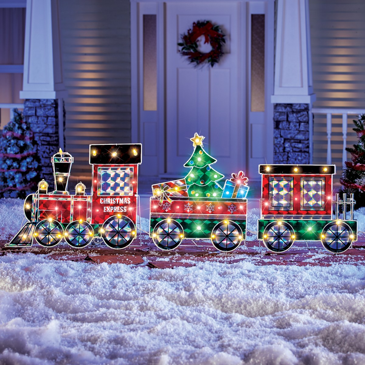 christmas decorations outdoor train LED Lighted Shimmering Christmas Train Lawn Ornament Collections Etc.