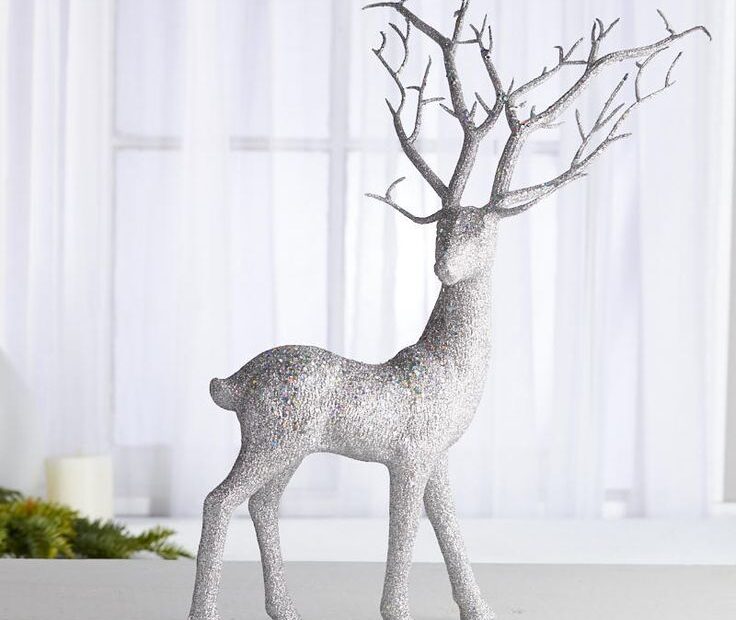 elegant christmas deer decor Silver Glittered Standing Reindeer Table Decor Home Decor Scandi christmas decorations