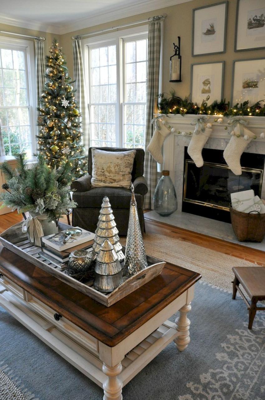 christmas decor on coffee table Comfy Rustic Farmhouse Christmas Living Room Décor Ideas 60 Christmas coffee table decor