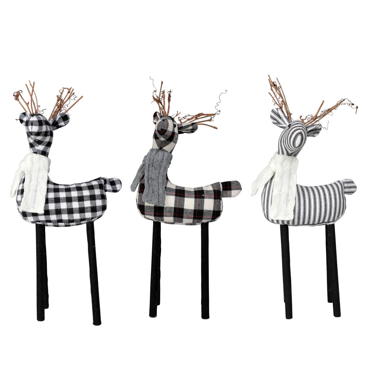 black reindeer christmas decor Holiday Time Christmas Black and White Plaid Fabric Reindeer Tabletop Christmas Decorations, Set