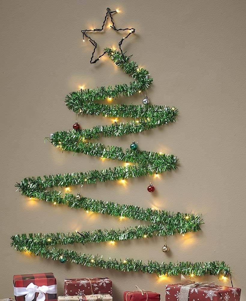 wall christmas tree decor 35 Tinsel Wall Christmas Tree Ideas for Your Home Decor Wall christmas tree