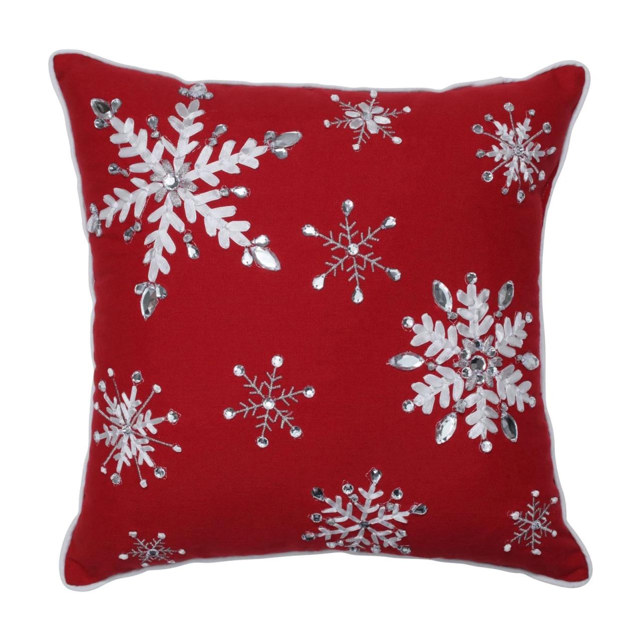 christmas decor throw pillows Pillow Perfect 629919 16 in. Jeweled Christmas Throw Pillow Red