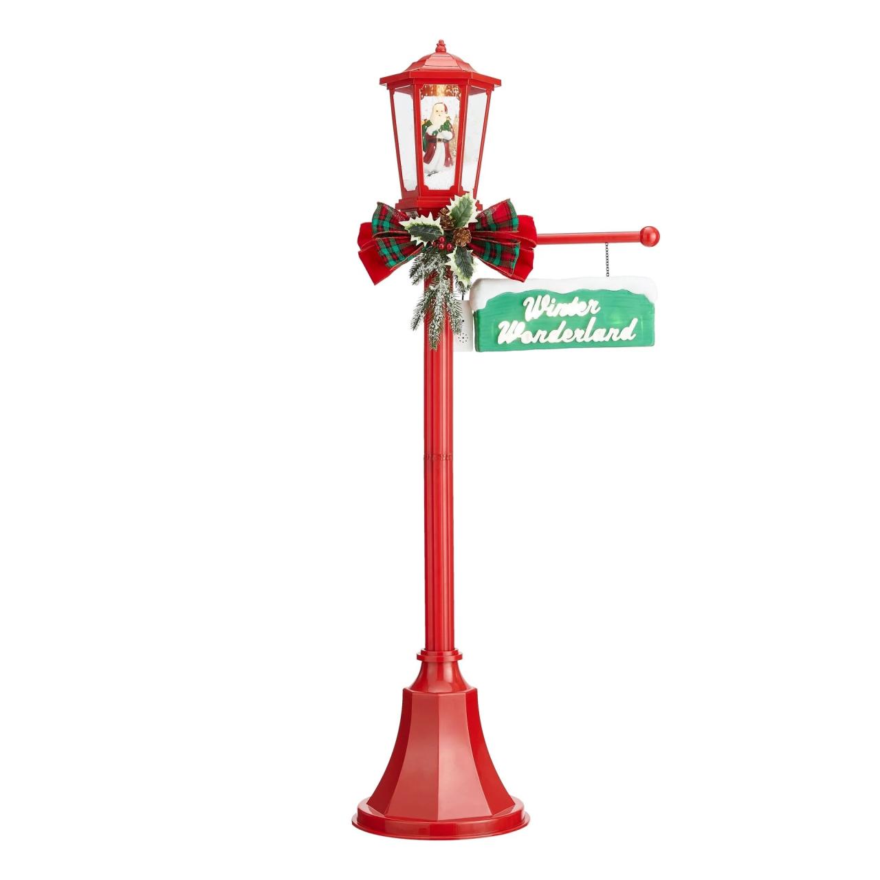 christmas decoration outdoor lamp post Holiday Time Snow Blowing Santa Light Up Lamp Post Indoor/Outdoor