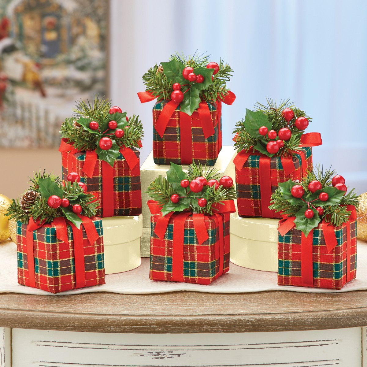 christmas gift boxes decor Wrapped Decorative Holiday Gift Boxes Set of 6 Collections Etc.