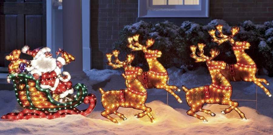 outdoor christmas decorations reindeer and sleigh 7′ LIGHTED SANTA & REINDEER SLEIGH Christmas Holiday Outdoor Decor Yard