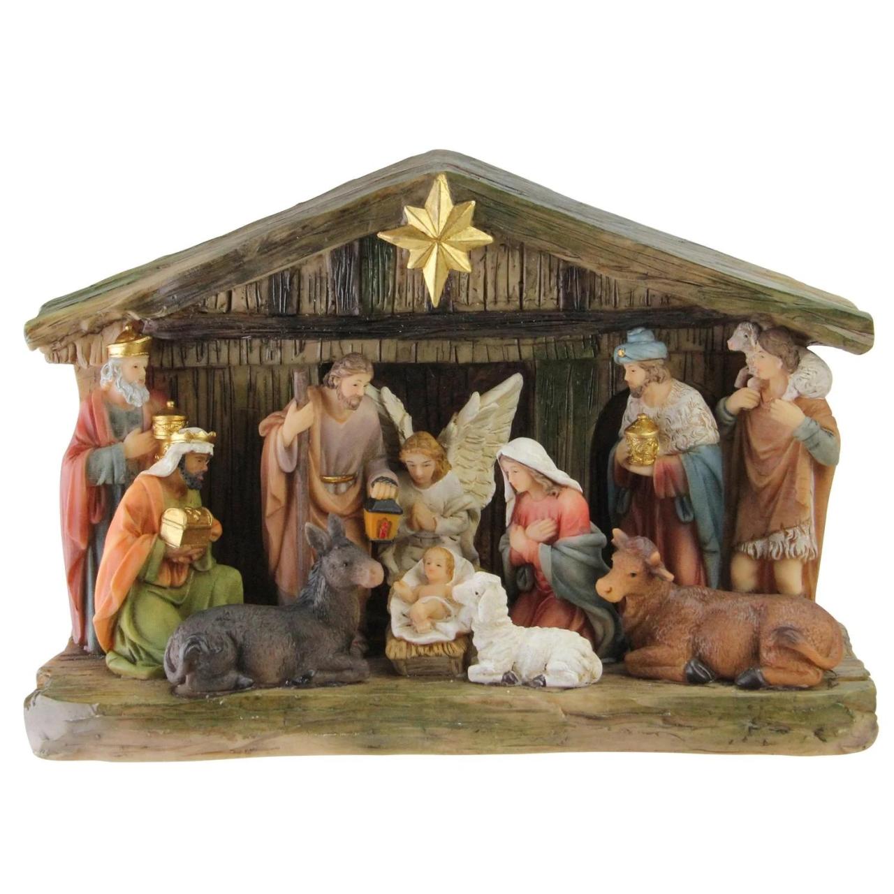 christmas decor nativity scene 9.5" Nativity Scene Christmas Tabletop Decoration with Color Changing LED Light