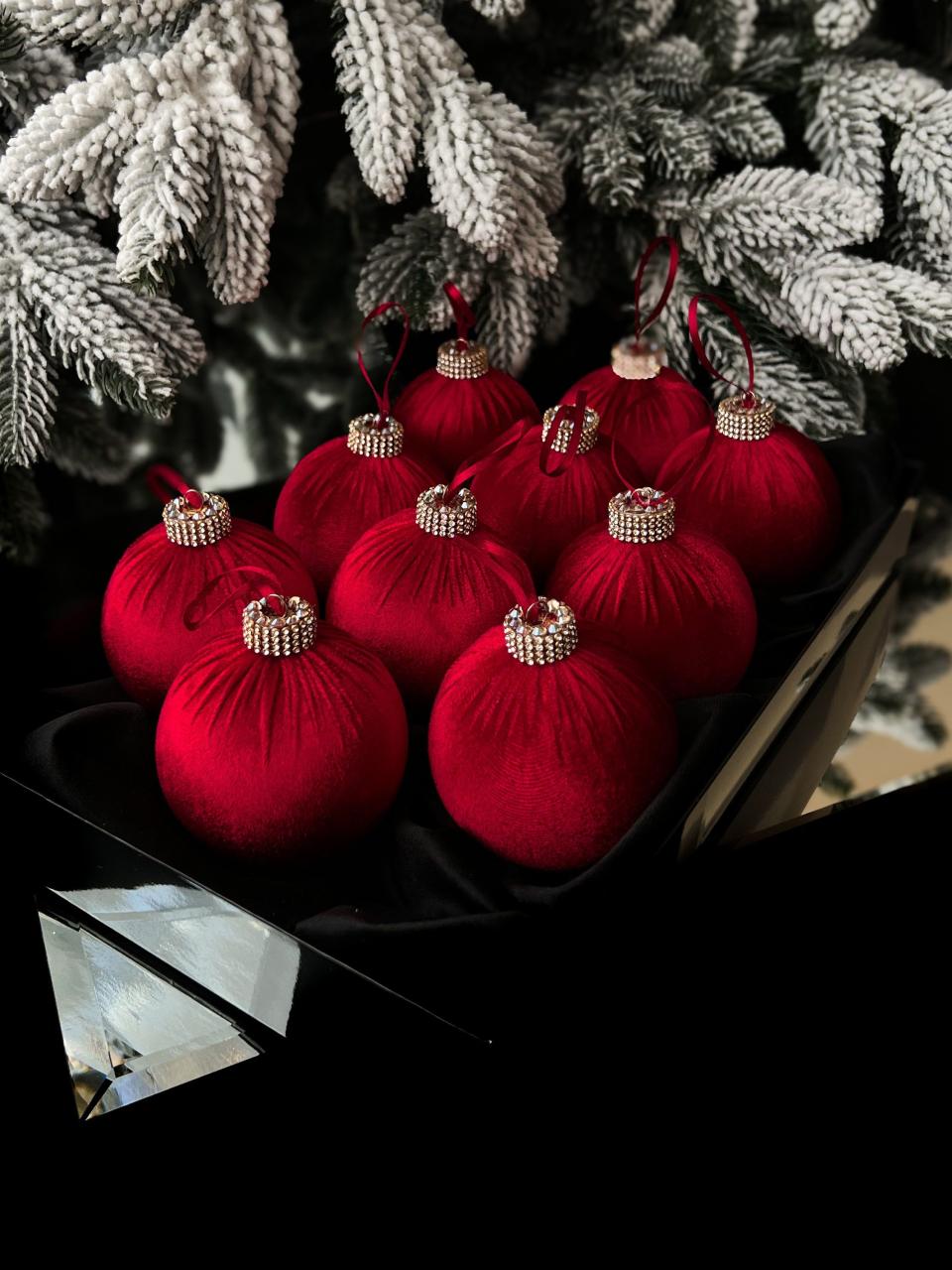 red and black christmas decor CHRISTMAS RED 3.15 Velvet Decorations , 10 Pcs Set, Red Velvet Christmas Ornaments , Christmas