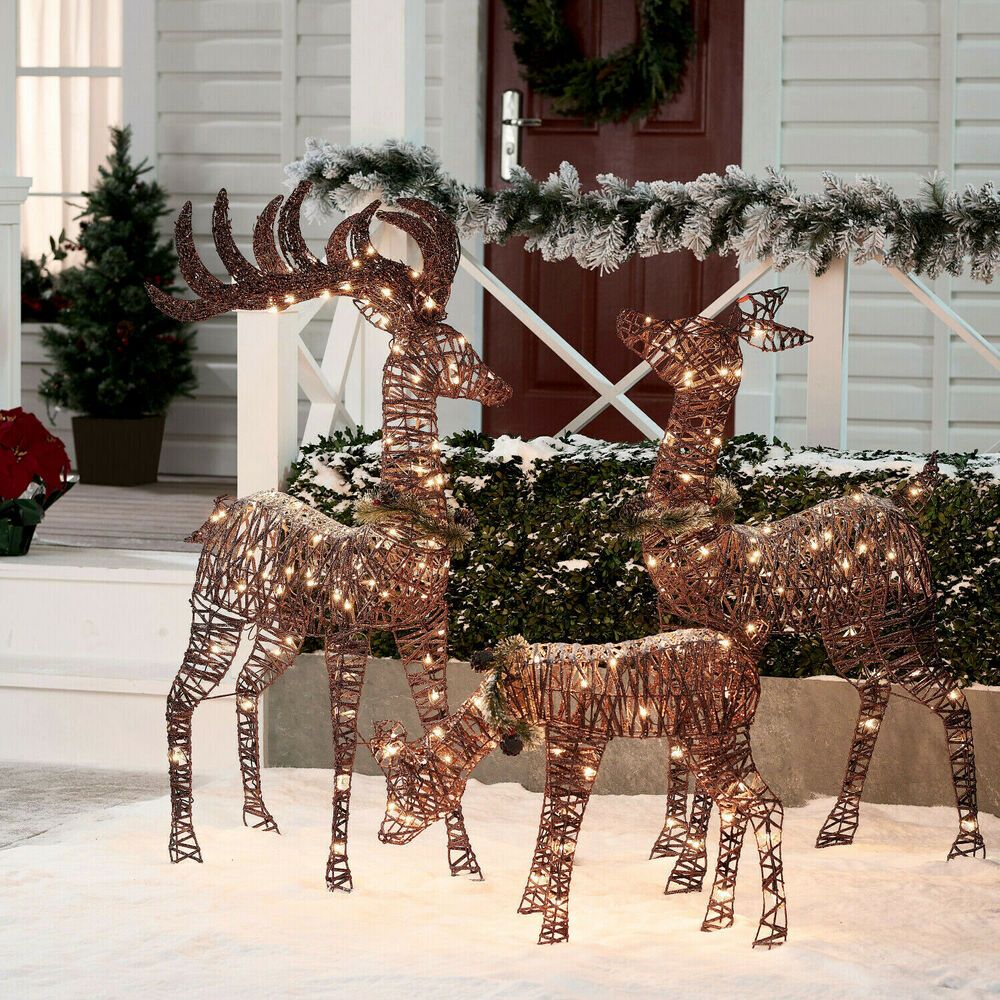 reindeer decor for christmas Christmas Reindeer Family Set 3pc Pre Lit LED Lights Outdoor Patio Holiday Decor Un… Outdoor