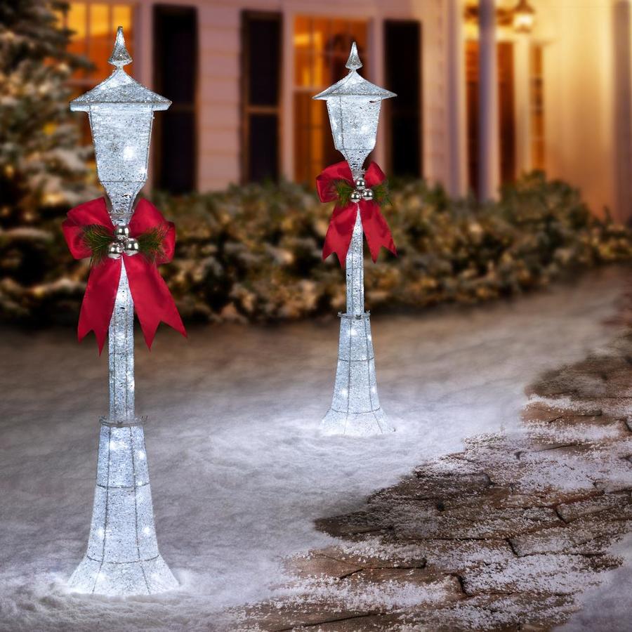 outdoor christmas decor lighted Haute Decor 48in Lamp Post Sculpture with White LED Lights in the Outdoor Christmas Decorations