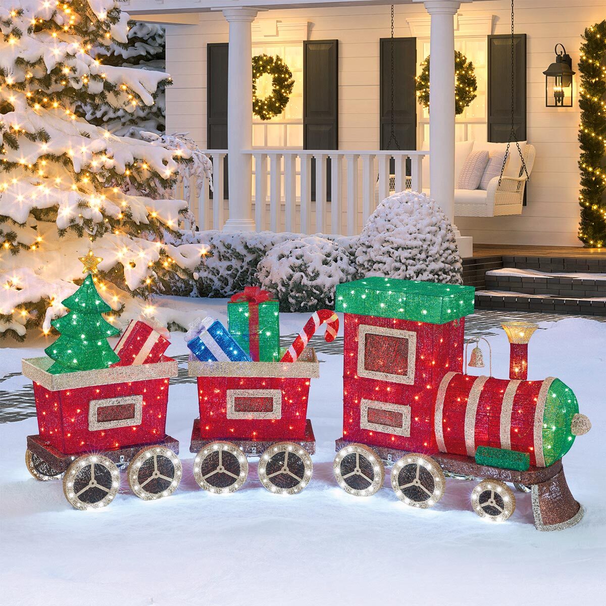 christmas decorations outdoor train 3 Piece Indoor / Outdoor Christmas Train Set with LED Lights