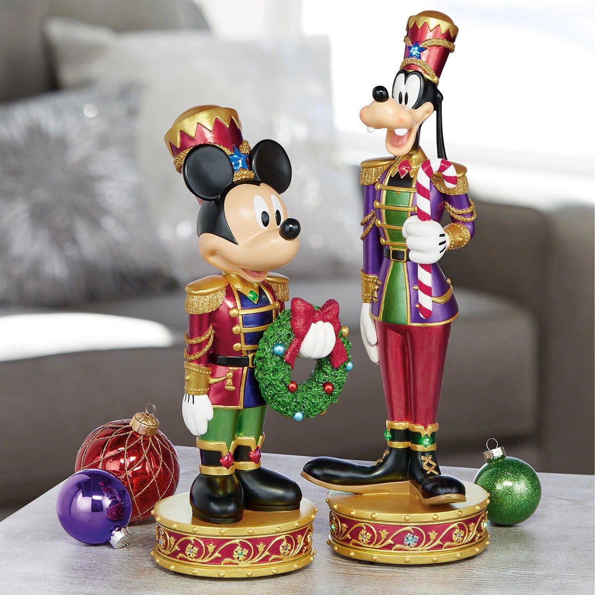 mickey christmas decorations indoor Disney 15.1 Inches (38.5cm) Christmas Mickey & Goofy Nutcrackers with