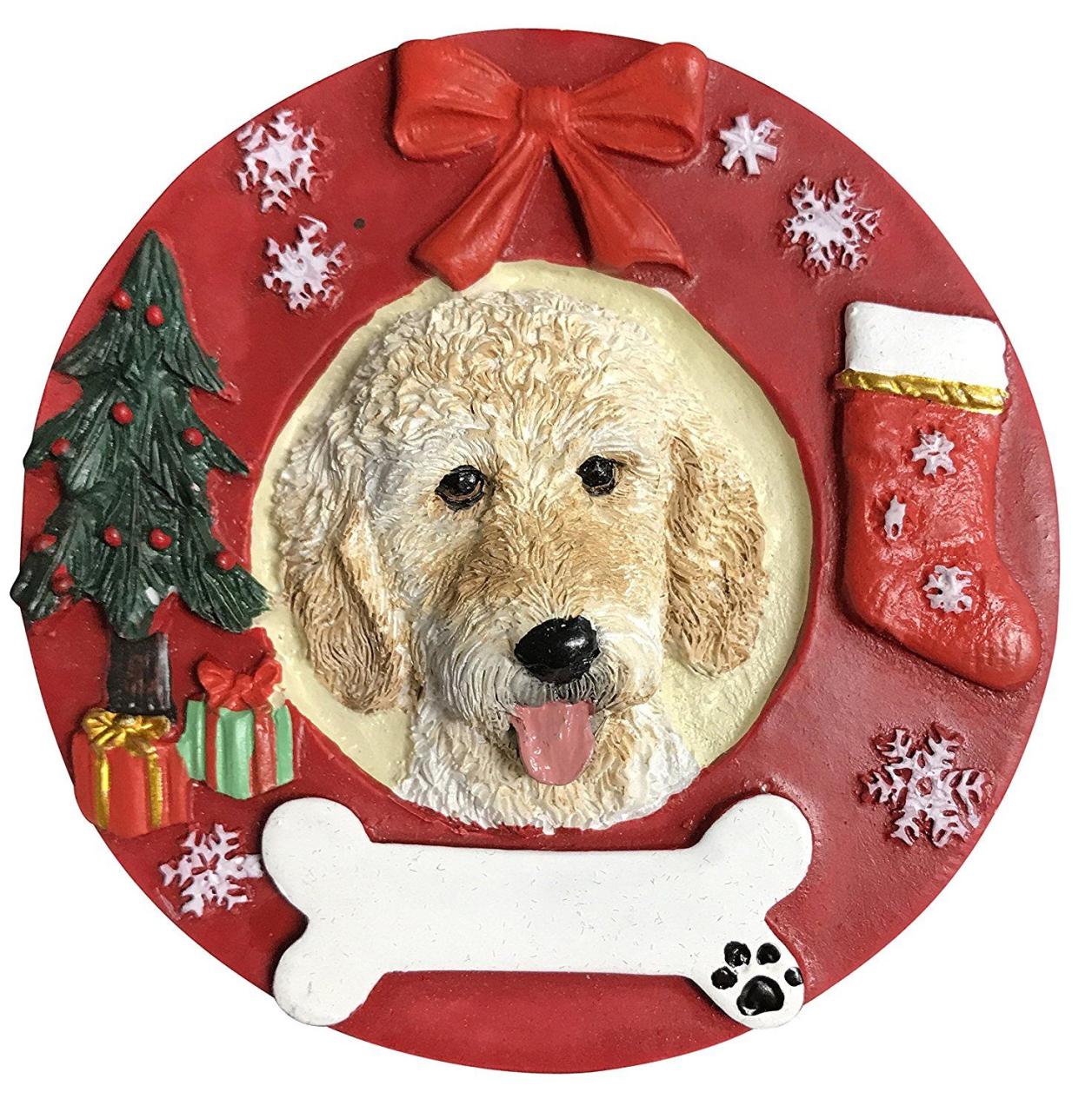 golden doodle christmas decor Goldendoodle Christmas Ornament Wreath Shaped Easily Personalized Holiday Decoration Unique