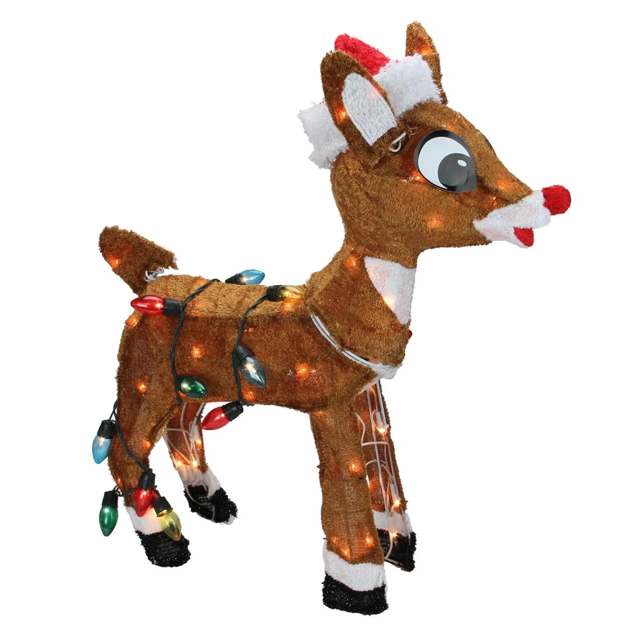 reindeer christmas decor outdoor Rudolph the Red Nosed Reindeer Christmas 24" Prelit Standing Outdoor Decoration Clear Lights