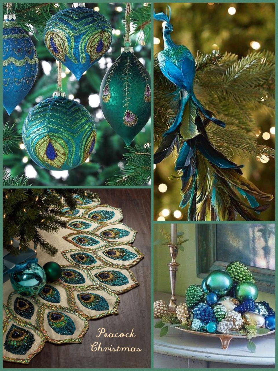 peacock christmas tree decor Peacock Christmas collage Teal christmas, Teal christmas tree, Peacock christmas decorations