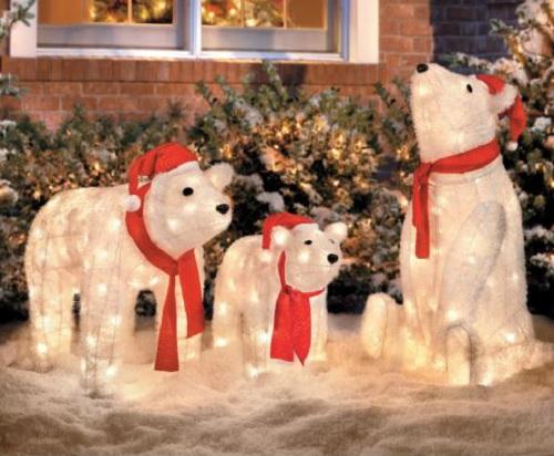 polar bear outdoor christmas decor SET OF 3 Lighted CHRISTMAS SANTA POLAR BEARS DISPLAY Outdoor Holiday Yard Decor