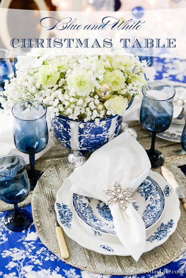 blue christmas tabletop decor Blue & White Christmas Table Christmas table decorations, Christmas table, Blue christmas