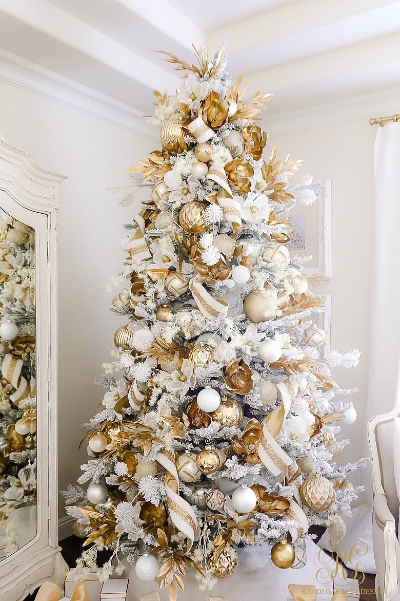 silver and gold christmas decor Elegant White and Gold Christmas Bedroom Tour Randi Garrett Design Elegant christmas trees