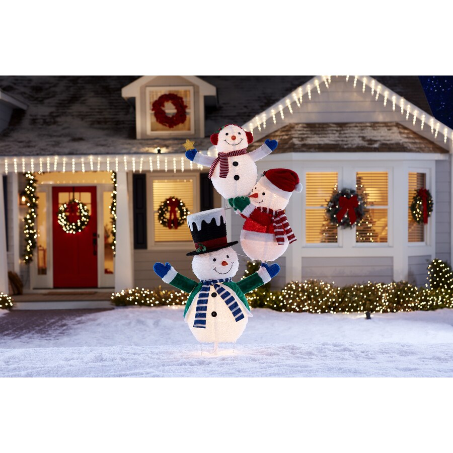 christmas decor at lowes Holiday Living 72in Snowman Sculpture with Clear Incandescent Lights in the Outdoor Christmas