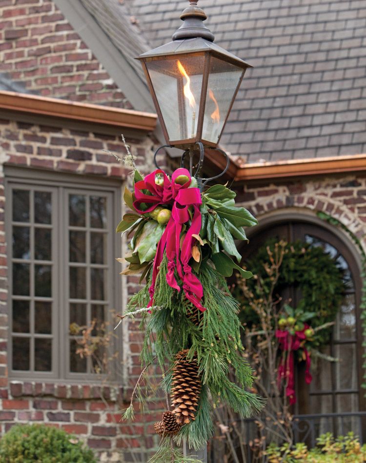 christmas decoration outdoor lamp post How to Decorate Your Exteriors for Christmas Victoria Magazine