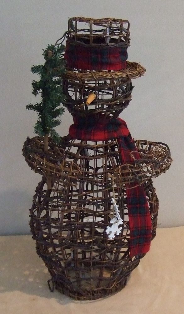 rattan christmas decorations outdoor Wicker / Rattan Lighted Snowman Lawn/Porch/Patio Christmas Holiday