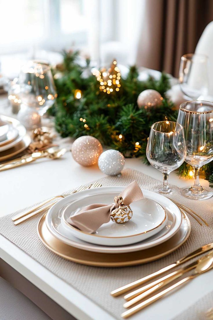 gold and white christmas decor Elegant Christmas Decor Aesthetic Table with Gold and White Accents in 2024