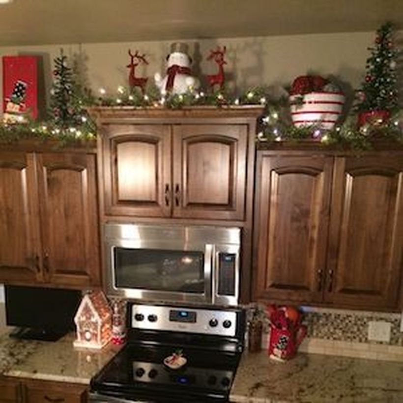 cabinet top christmas decor 57 Best Christmas Kitchen Decorating Ideas That Will Make Your Kitchen look Christmas