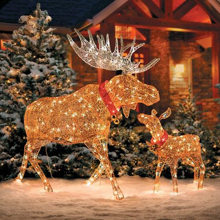 christmas outdoor decorations moose Lighted Glittering Moose Outdoor Christmas Decoration Moose