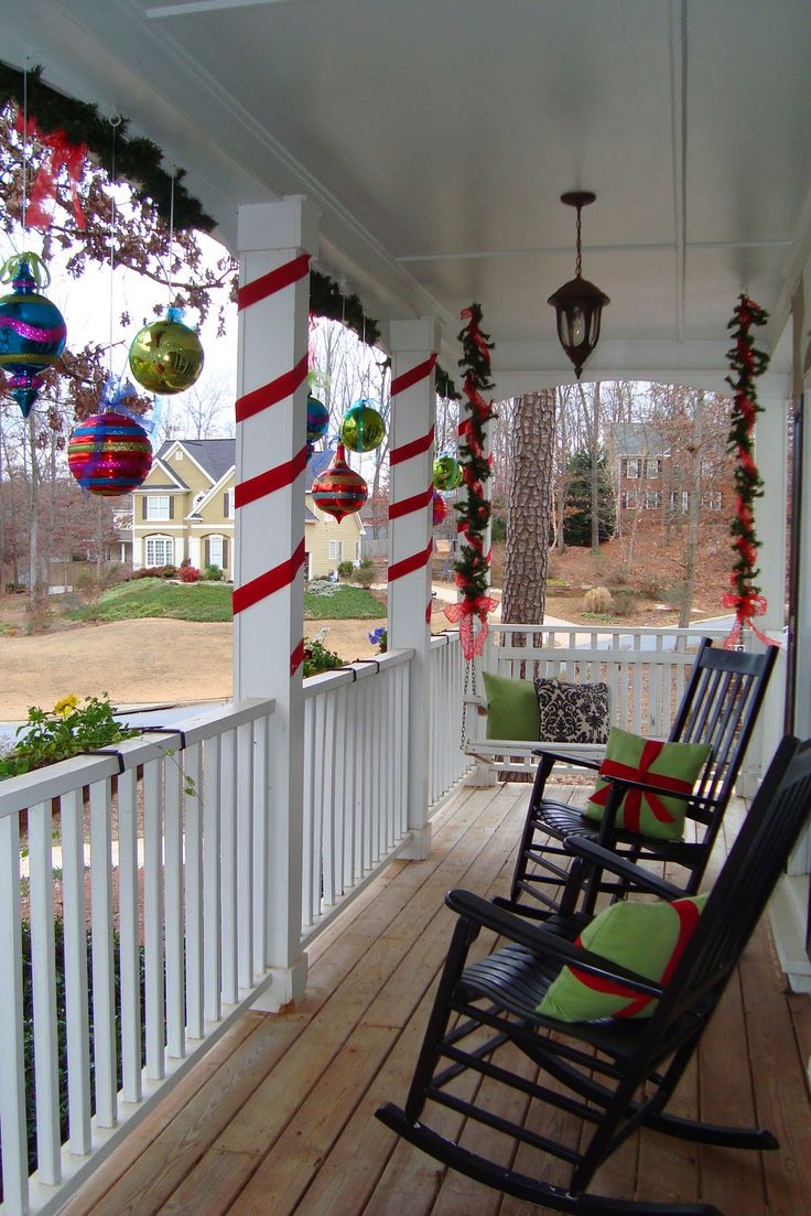 christmas decor for pillars Ribbon wrapped around pillars and ornaments from the ceiling Christmas house lights, Front