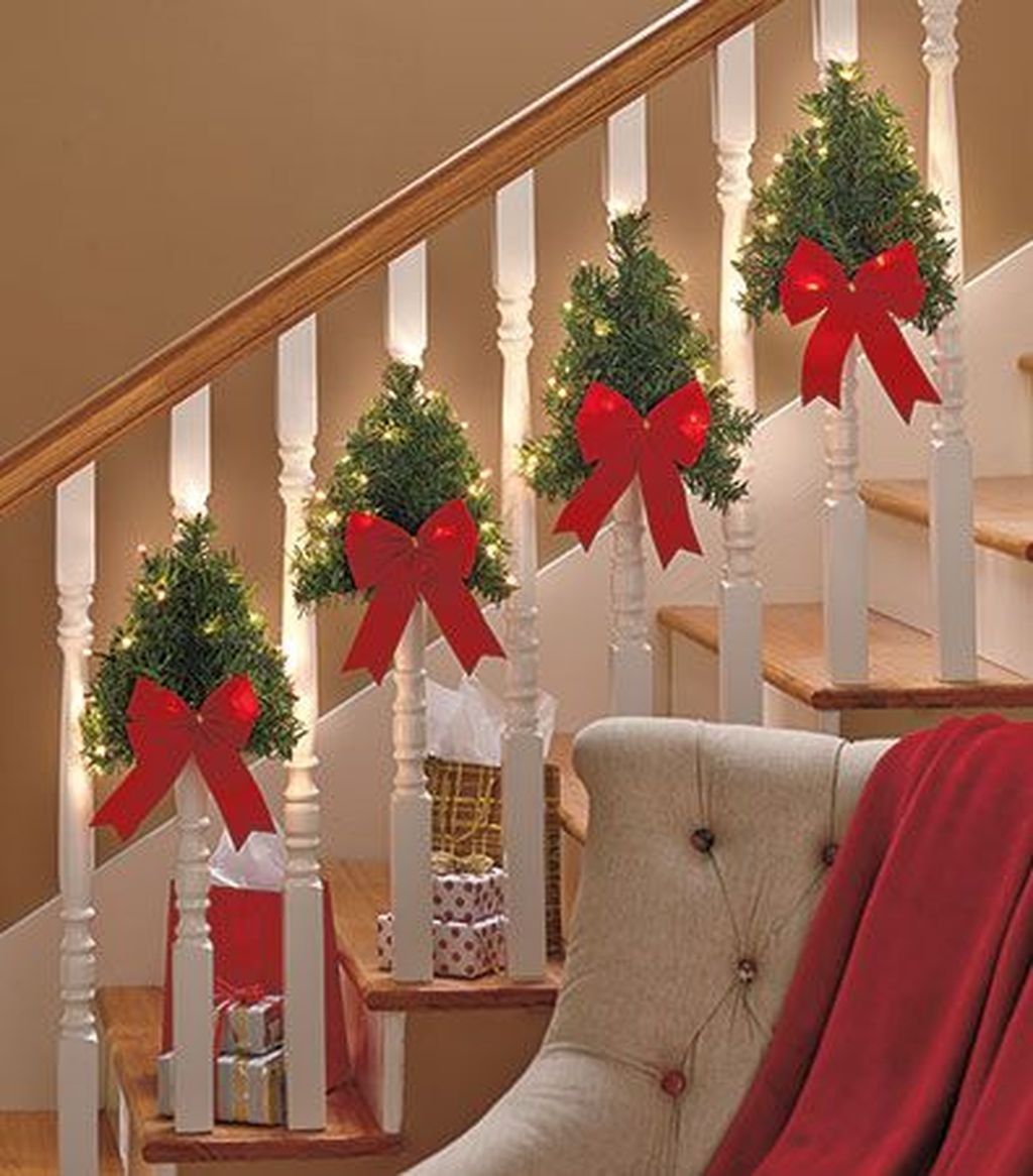 christmas decor for banister 35 Incredible Diy Hang Ornaments Stair Railing Ideas For Christmas