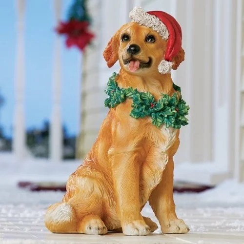 christmas golden retriever decor Christmas Golden Retriever Holiday Dog Statue