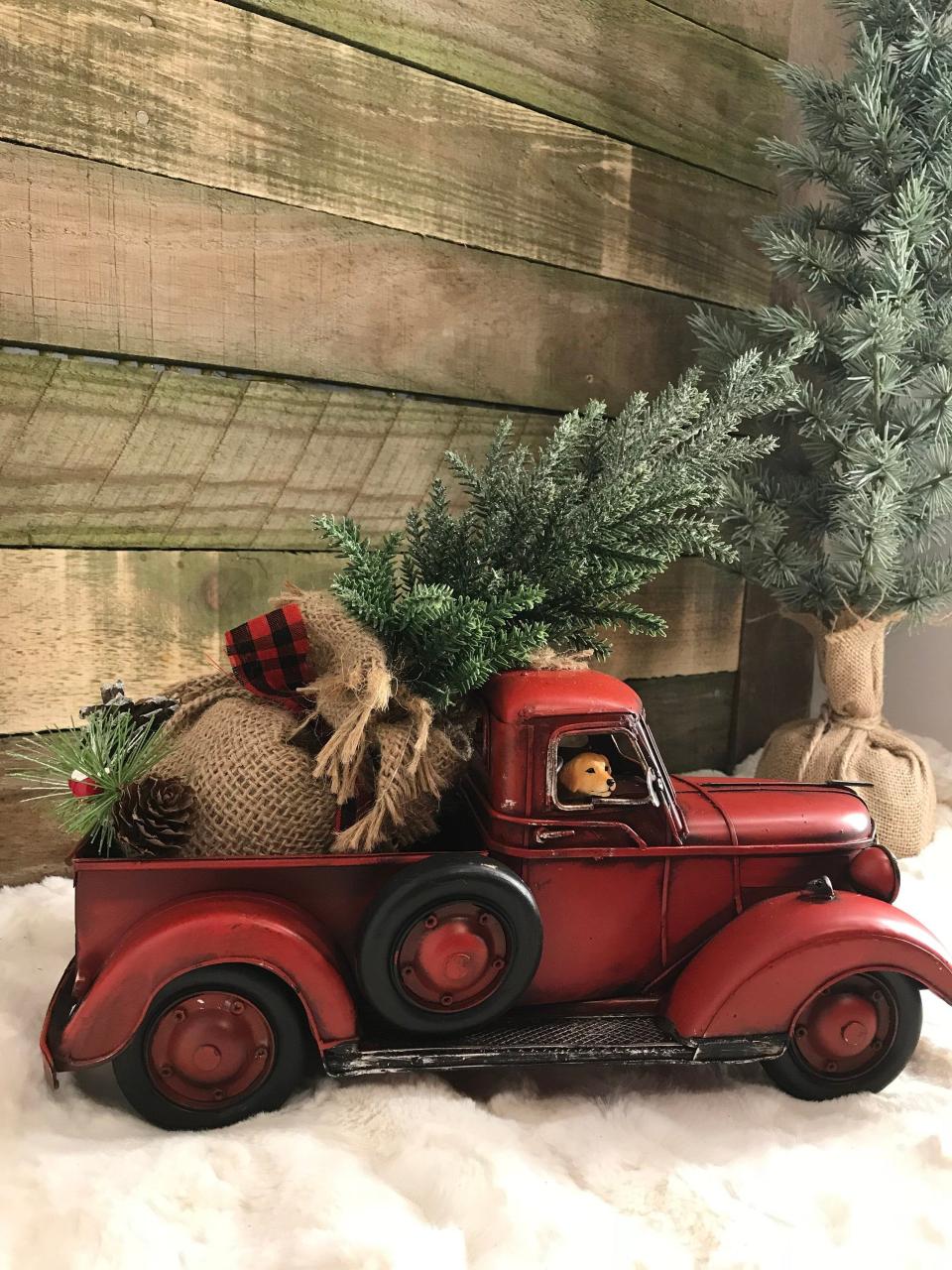 farmhouse red truck christmas decor Red truck farmhouse truck old red truck Christmas red truck