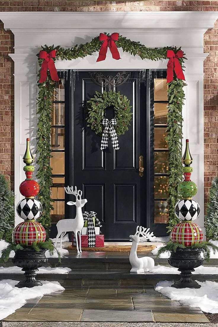 front porch christmas decor ideas 23 Easy and Cheap Christmas Front Porch Decorations That Will Make Your Porch Look… Front door