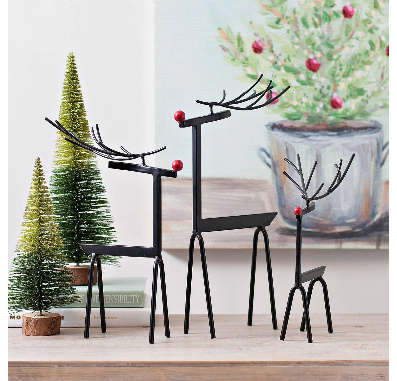 black reindeer christmas decor Black Metal Reindeer Statues, Set of 3 Kirklands Merry christmas decoration, Reindeer statue