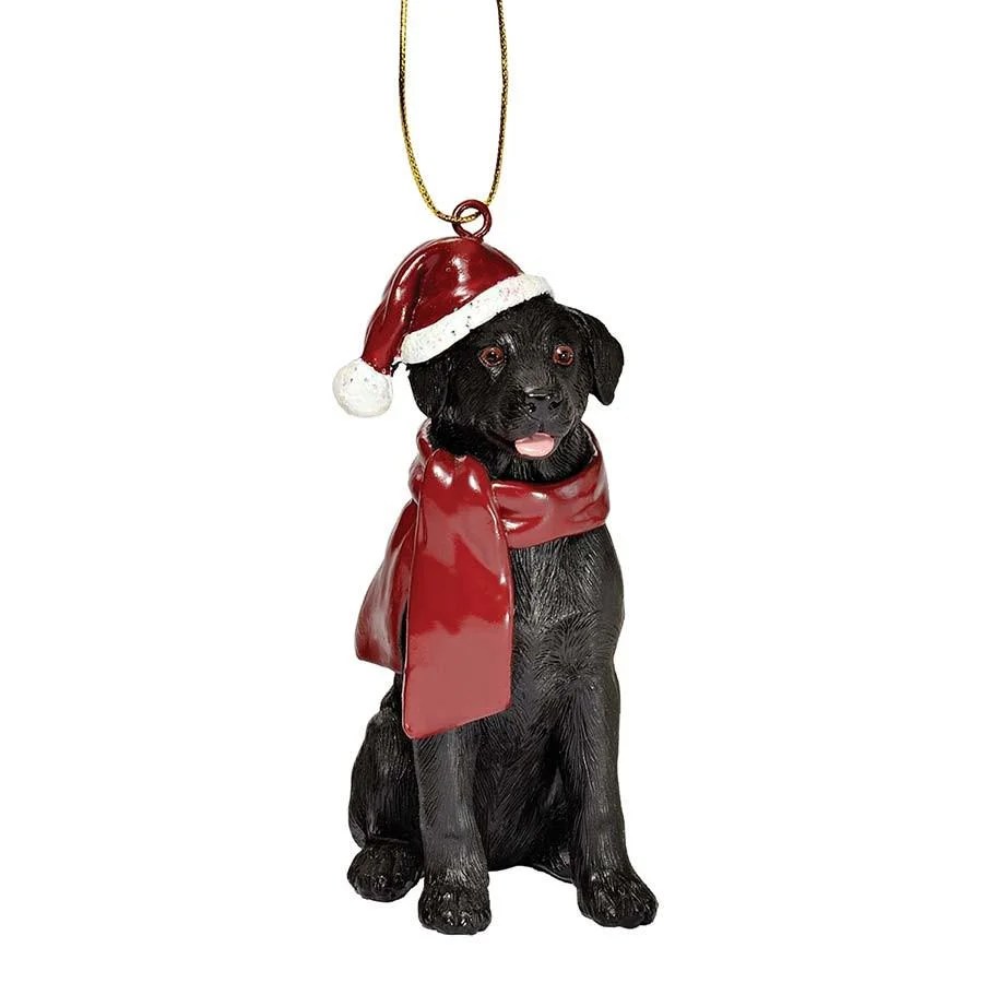 black lab christmas decor Black Labrador Retriever Holiday Dog Ornament Sculpture