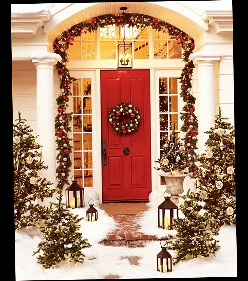 christmas decor at front door Christmas Front Door Porch Decorations Ellecrafts