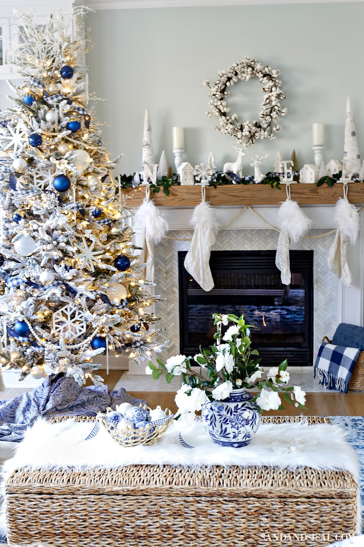 blue and white christmas decor A Very Merry Blue Christmas Tour Sand and Sisal