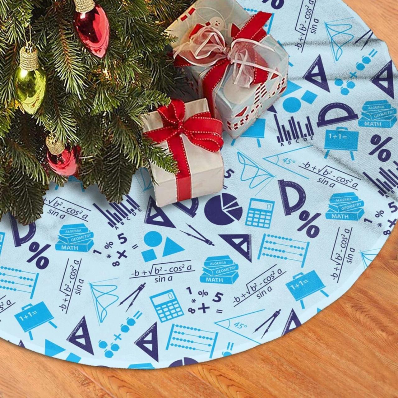 christmas tree blue decor Christmas Tree Skirt, Math Print ruler blue Soft Plush Christmas Tree Decorations Indoor, Tree