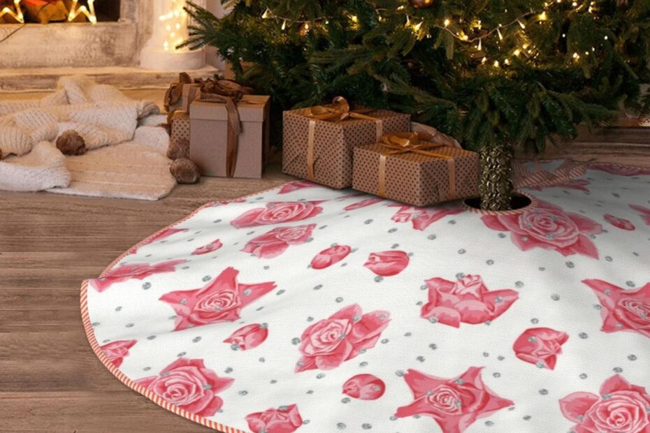 pink christmas tree decor ideas Christmas Tree Skirt pink flowers_A Halloween Tree Skirt Winter Fall Tree Skirt for Christmas