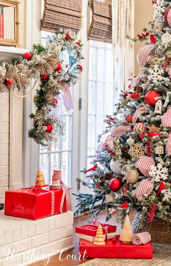 white and red christmas tree decor Red And White Flocked Christmas Tree Worthing Court