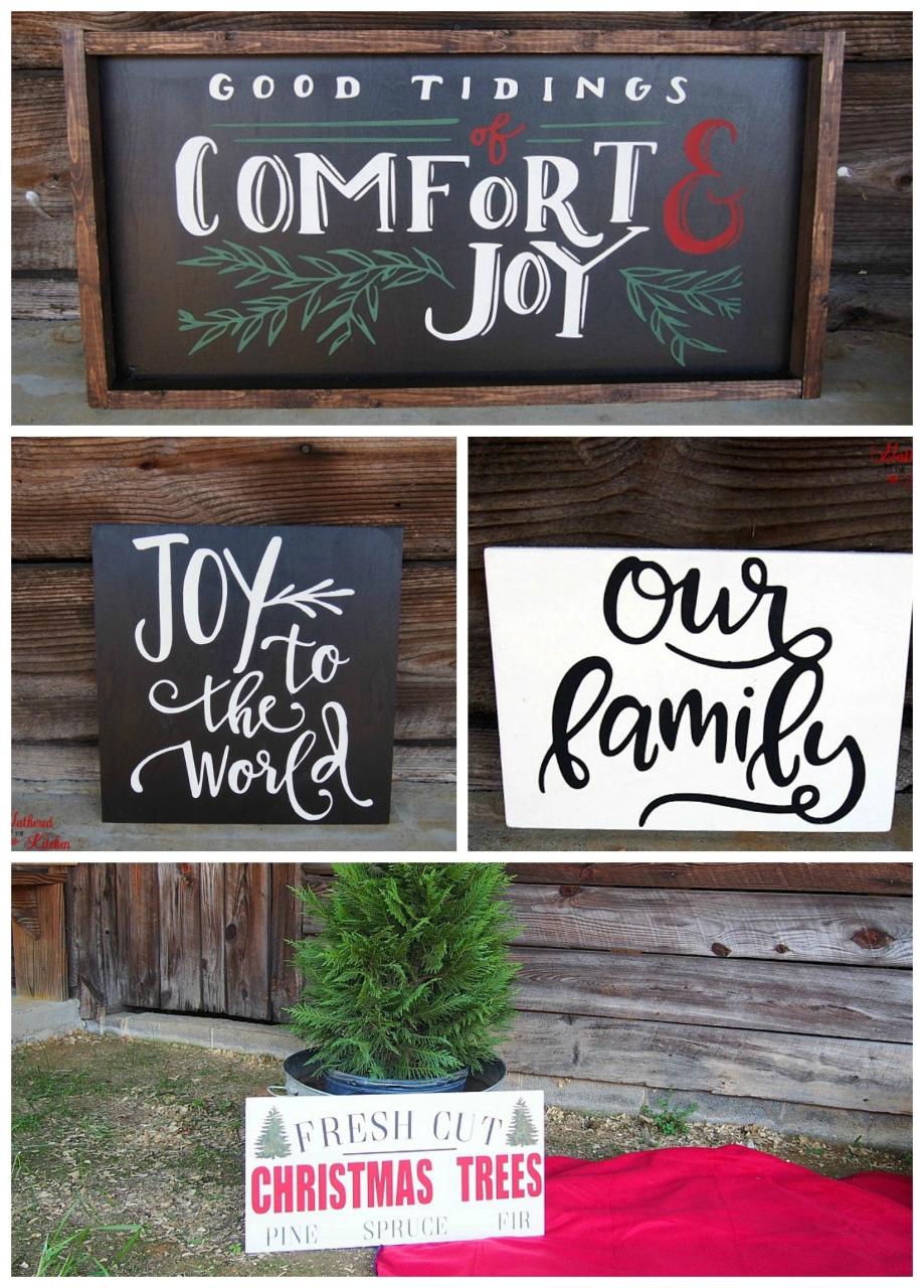 christmas home decor signs DIY Christmas Themed Winter Wooden Signs Gathered In The Kitchen