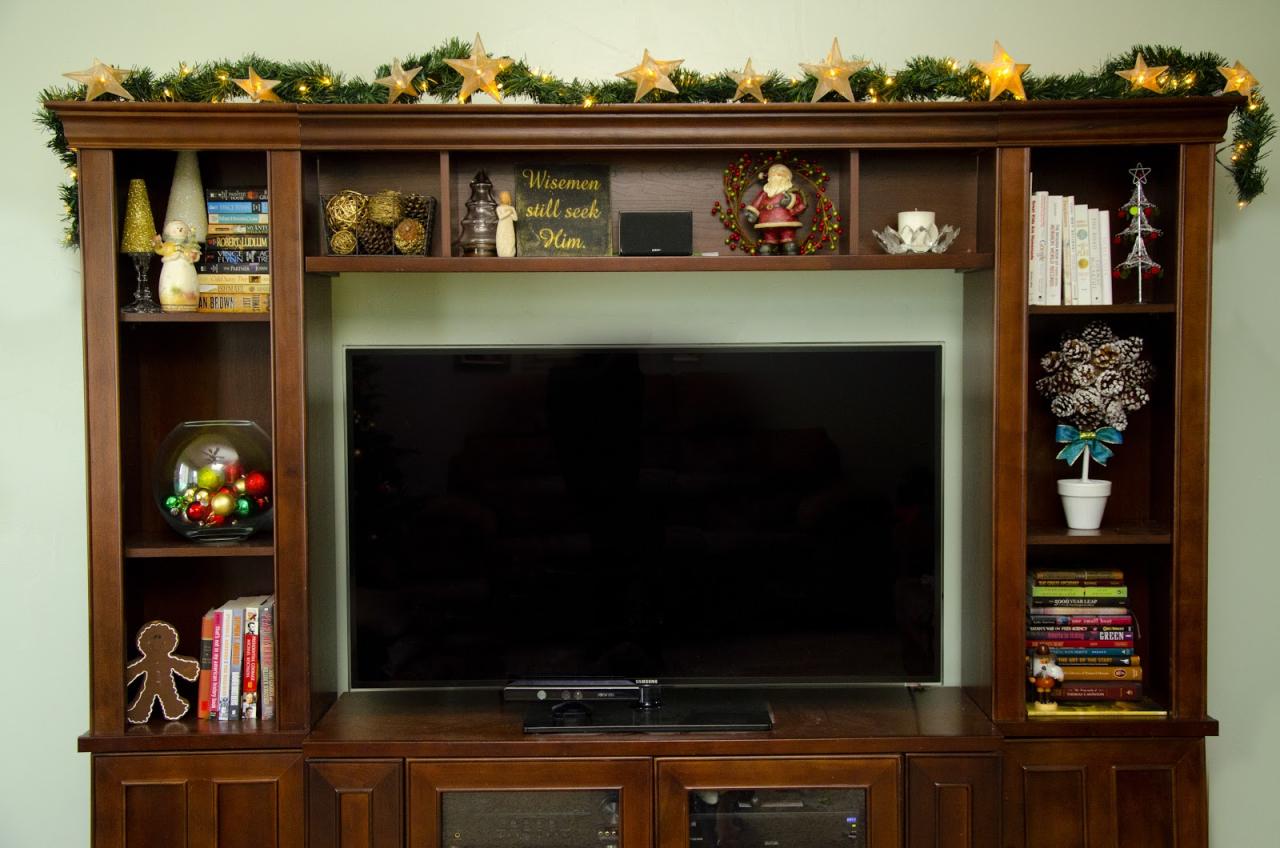 christmas decor for entertainment center Smile Like You Mean it Decorating for ChristmasThe Entertainment Center and a Pine Cone Topiary