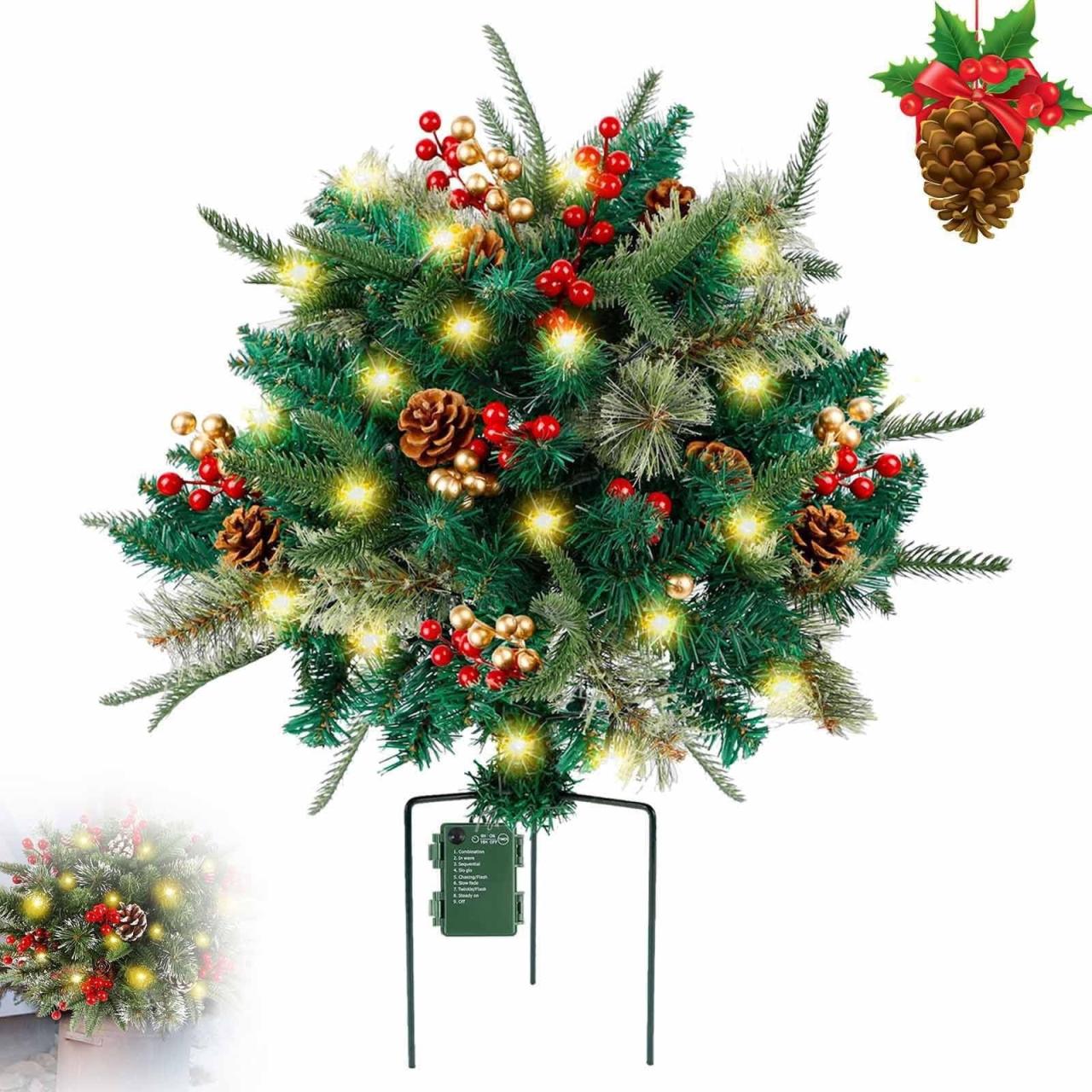 christmas decor for outdoor planters Faux Holiday Planter Filler Christmas Holiday Planter Decorations LED Holiday Planter