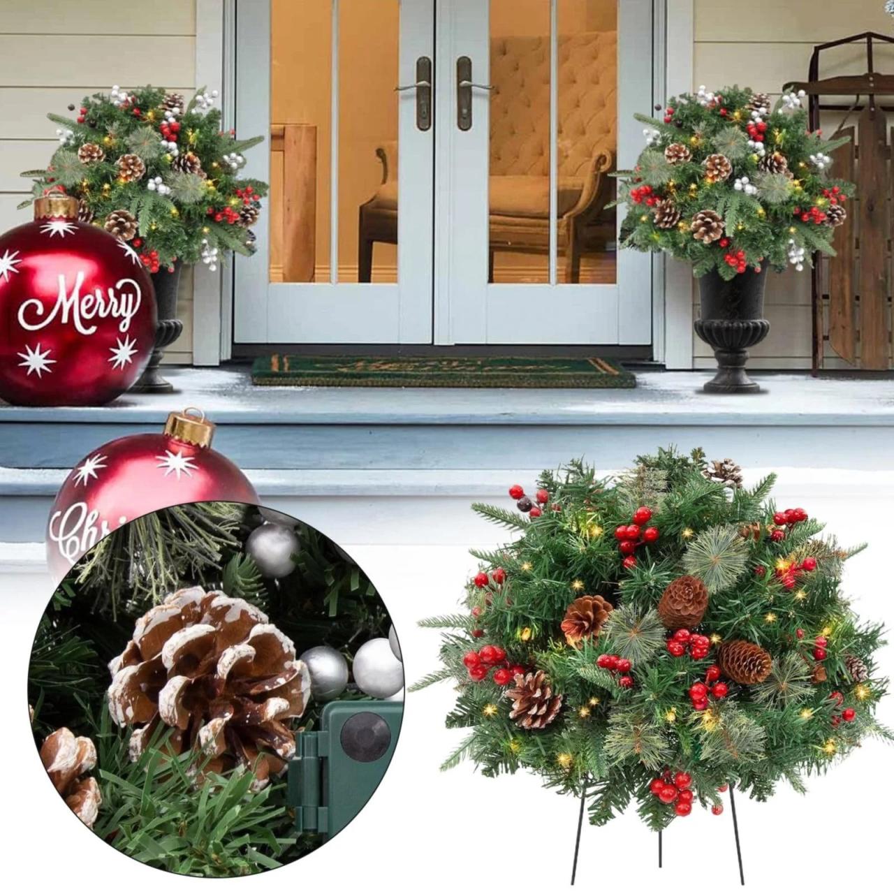 christmas decorating ideas outdoor planters pictures Faux Holiday Planter Filler Christmas Holiday Planter Decorations