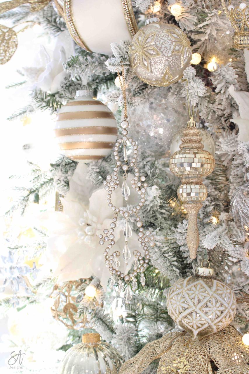 white and gold christmas decor Glam White & Gold Living Room Christmas Tree & Mantel16 Summer Adams