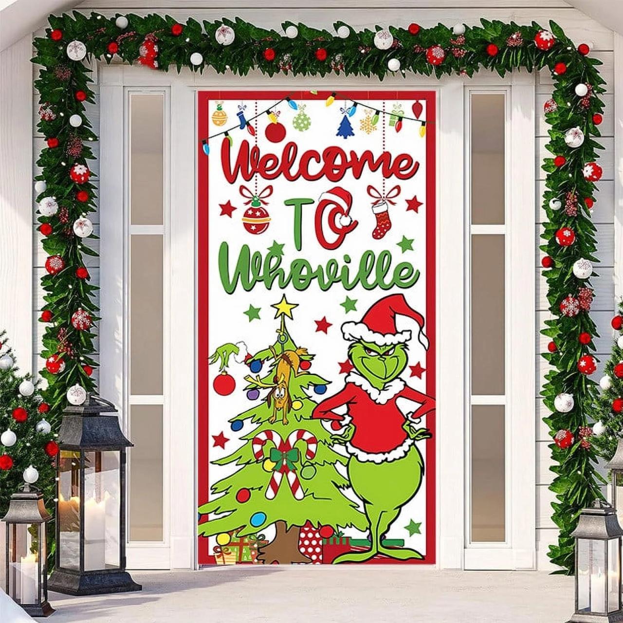 grinch christmas door decor Grinch Christmas Decorations Front Door Decor Christmas Door Cover, Christmas Door Decoration