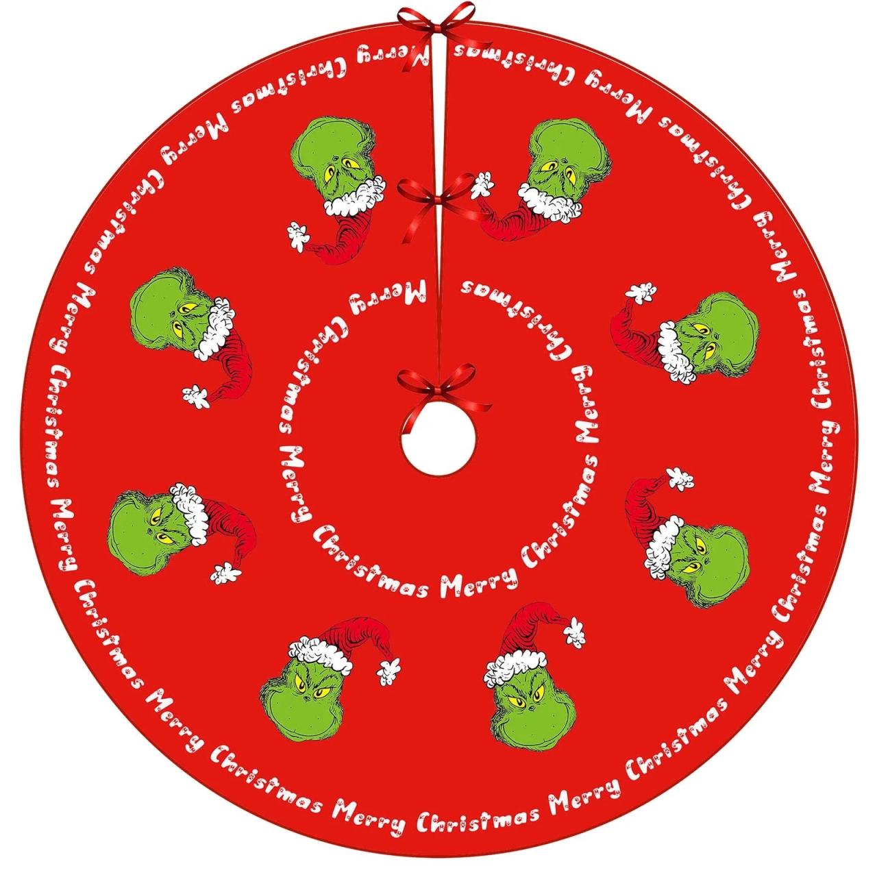 grinch christmas tree decor Grinch Decor Christmas Tree Skirt, Red & Green Merry Christmas Tree Skirt Collar, Soft Xmas