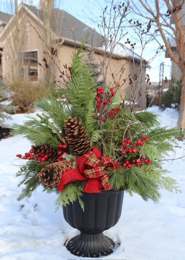 christmas decor for planters Festive Outdoor Holiday Planter Ideas To Decorate Your Front Porch For Christmas The ART in LIFE