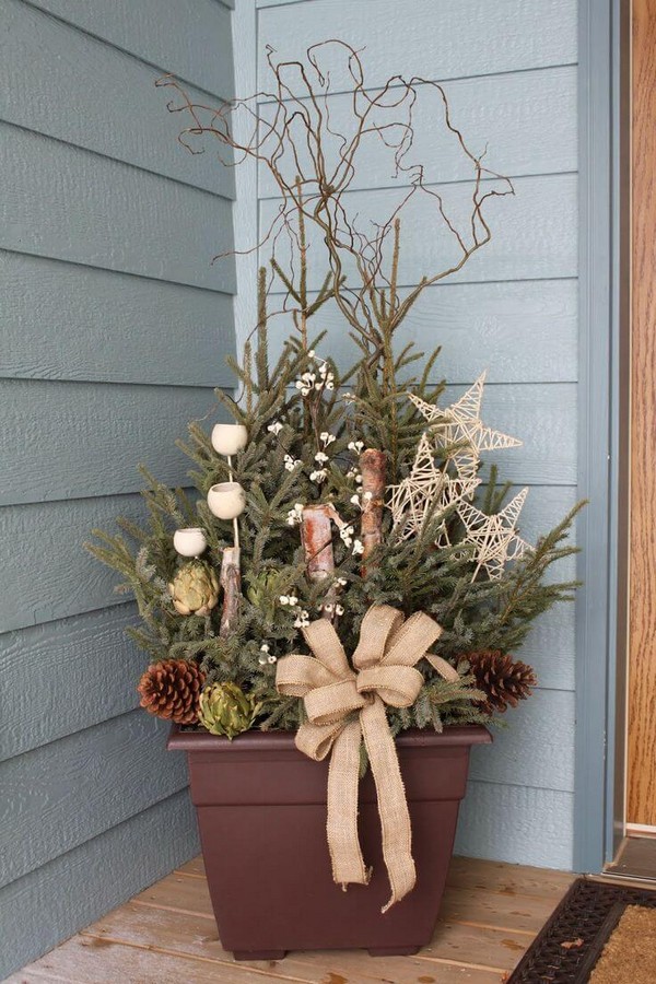 christmas decorating ideas outdoor planters pictures Festive Outdoor Holiday Planter Ideas To Decorate Your Front Porch For